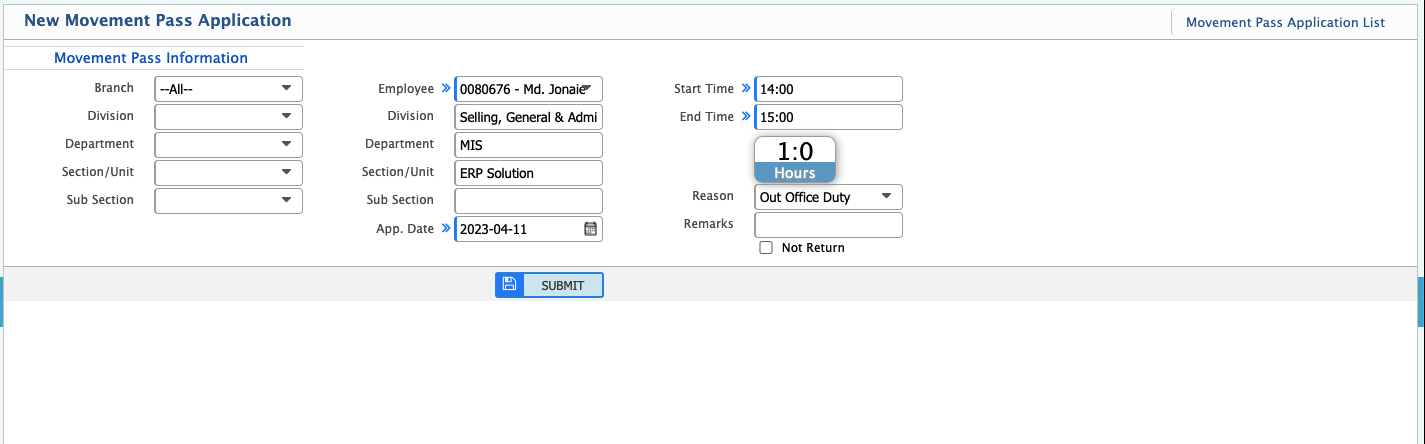 Movement Register Application